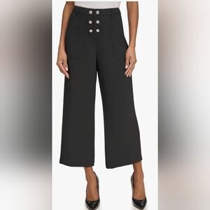 NWT Karl Lagerfeld Paris military buttons Cropped Wide-Leg Pants Black Size 8